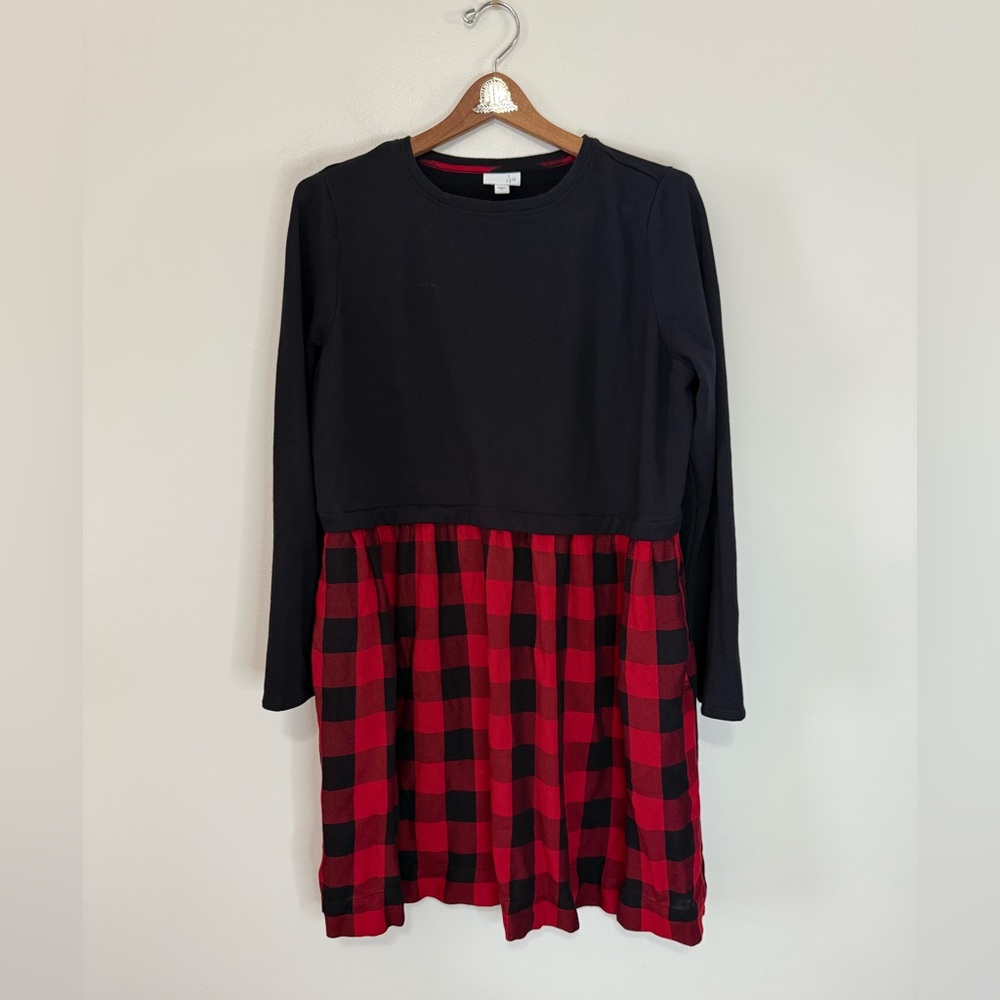 J.Jill Black Top with Red Buffalo Plaid Skirt Dress in size large